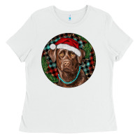 White Labrador Retriever Christmas Ladies Tee - RanaPortraitStore