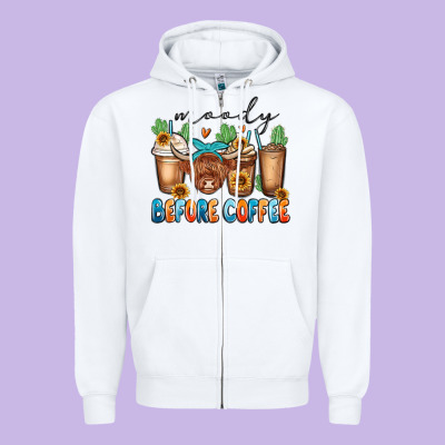 Moody Before Coffee Zipper Hoodie Designed By Maliassmallbusiness
