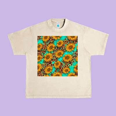 Sunflowers And Leopard Western Seamless Pattern Urban Heavy Tee Designed By Bundleandbundleshop