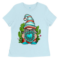 Baby Blue western gnome with turquoise gemstone Ladies Tee - texasbilliewilder