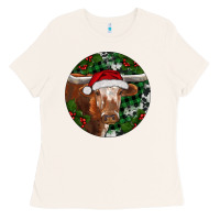 Bone Longhorn Cow Christmas Ladies Tee - RanaPortraitStore