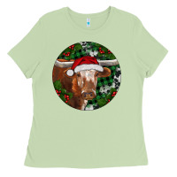Matcha Longhorn Cow Christmas Ladies Tee - RanaPortraitStore