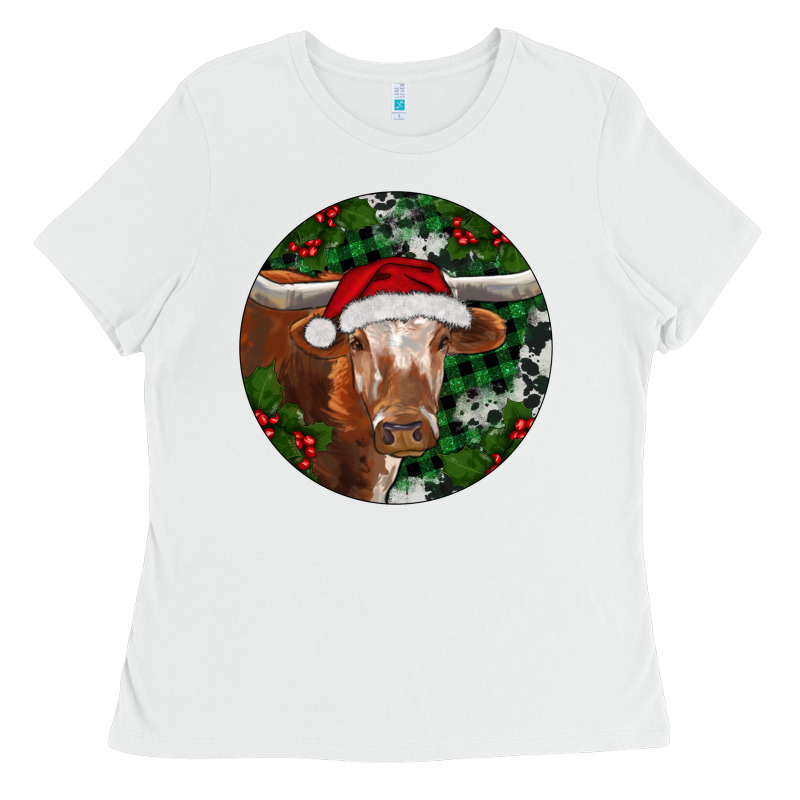 Longhorn Cow Christmas Ladies Tee by RanaPortraitStore | Teevron