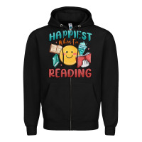 Black happiest when i'm reading Zipper Hoodie - MaliasSmallBusiness