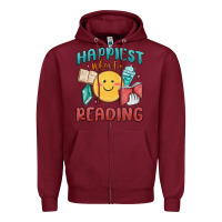 Burgundy happiest when i'm reading Zipper Hoodie - MaliasSmallBusiness