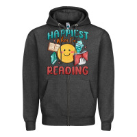Charcoal Heather happiest when i'm reading Zipper Hoodie - MaliasSmallBusiness