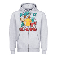 Heather Grey happiest when i'm reading Zipper Hoodie - MaliasSmallBusiness