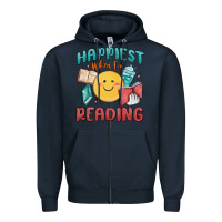 Navy happiest when i'm reading Zipper Hoodie - MaliasSmallBusiness