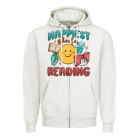 Oatmeal Heather happiest when i'm reading Zipper Hoodie - MaliasSmallBusiness