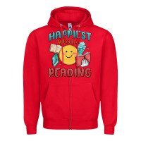 Red happiest when i'm reading Zipper Hoodie - MaliasSmallBusiness