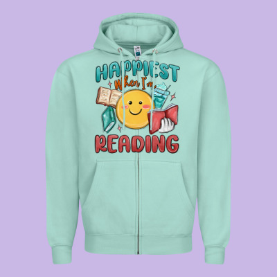 Happiest When I'm Reading Zipper Hoodie Designed By Maliassmallbusiness