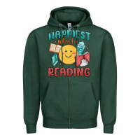 Sports Green happiest when i'm reading Zipper Hoodie - MaliasSmallBusiness