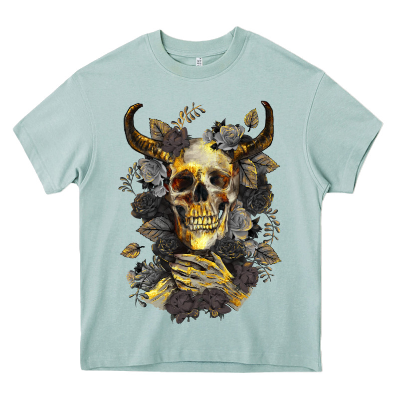 Bull Human Skull With Gold Roses Heavy Core Tee by RanaPortraitStore | Teevron