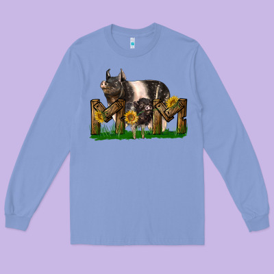 Western Mom With Hampshire Pig And Baby Pig Long Sleeve Tee Designed By Lillyallendesigns