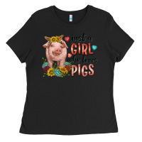 Black western just girl who loves pigs Ladies Tee - texasbilliewilder