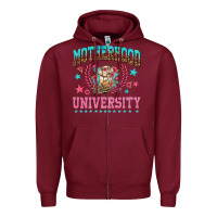 Burgundy motherhood university with coffee Zipper Hoodie - NancyCooperArtShop