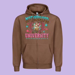 Motherhood University With Coffee Zipper Hoodie Designed By Nancycooperartshop