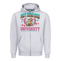 Heather Grey motherhood university with coffee Zipper Hoodie - NancyCooperArtShop