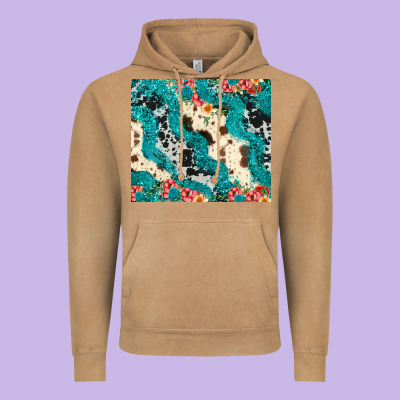 Turquoise Glitter Cowhide Vintage Hoodie Designed By Jahusdesignshop