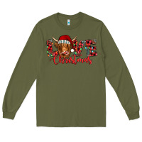 Army Green love christmas highland cow and turquoise gemstone Long Sleeve Tee - Jasminsmagicworld