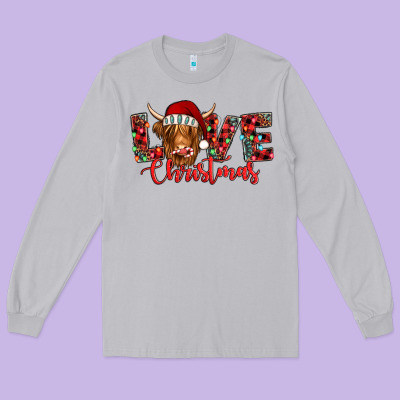 Love Christmas Highland Cow And Turquoise Gemstone Long Sleeve Tee Designed By Jasminsmagicworld