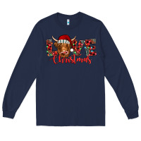 Navy love christmas highland cow and turquoise gemstone Long Sleeve Tee - Jasminsmagicworld