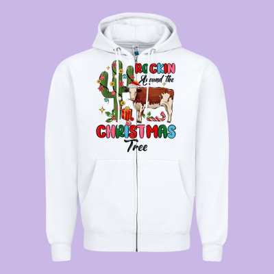 Rockin Around The Christmas Tree Zipper Hoodie Designed By Maliassmallbusiness