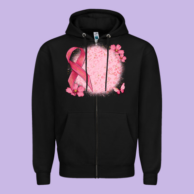 Customized Breast Cancer Ribbon And Background Zipper Hoodie Designed By Maliassmallbusiness