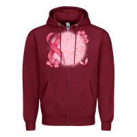 Burgundy customized breast cancer ribbon and background Zipper Hoodie - MaliasSmallBusiness