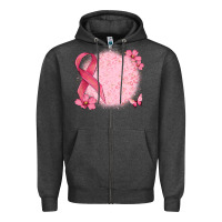 Charcoal Heather customized breast cancer ribbon and background Zipper Hoodie - MaliasSmallBusiness