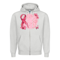 Dove Grey customized breast cancer ribbon and background Zipper Hoodie - MaliasSmallBusiness