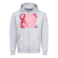 Heather Grey customized breast cancer ribbon and background Zipper Hoodie - MaliasSmallBusiness