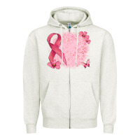 Oatmeal Heather customized breast cancer ribbon and background Zipper Hoodie - MaliasSmallBusiness