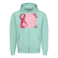Seafoam customized breast cancer ribbon and background Zipper Hoodie - MaliasSmallBusiness