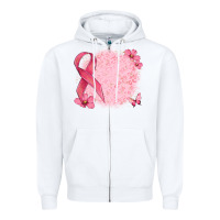 White customized breast cancer ribbon and background Zipper Hoodie - MaliasSmallBusiness