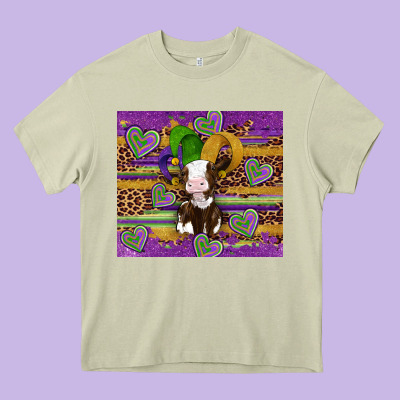 Mardi Gras Cow Heavy Core Tee Designed By Artiststas