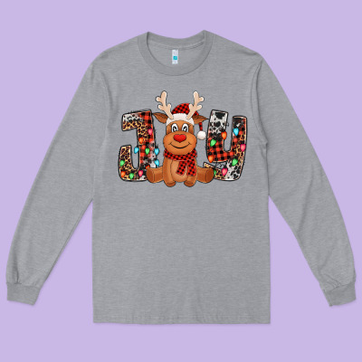 Joy Christmas Reindeer Long Sleeve Tee Designed By Jasminsmagicworld