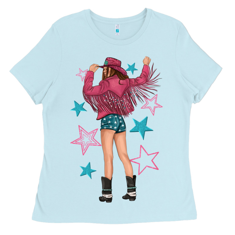 Western Pink With Stars And Cowgirl Ladies Tee by texasbilliewilder | Teevron