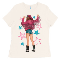 Bone western pink with stars and cowgirl Ladies Tee - texasbilliewilder