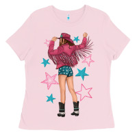 Bubblegum Pink western pink with stars and cowgirl Ladies Tee - texasbilliewilder