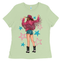 Matcha western pink with stars and cowgirl Ladies Tee - texasbilliewilder