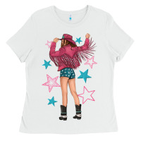 White western pink with stars and cowgirl Ladies Tee - texasbilliewilder