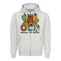 Dove Grey obsessive cow disorder Zipper Hoodie - NancyCooperArtShop