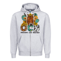 Heather Grey obsessive cow disorder Zipper Hoodie - NancyCooperArtShop