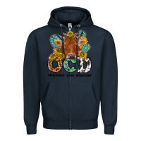 Navy obsessive cow disorder Zipper Hoodie - NancyCooperArtShop