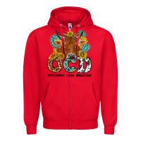Red obsessive cow disorder Zipper Hoodie - NancyCooperArtShop