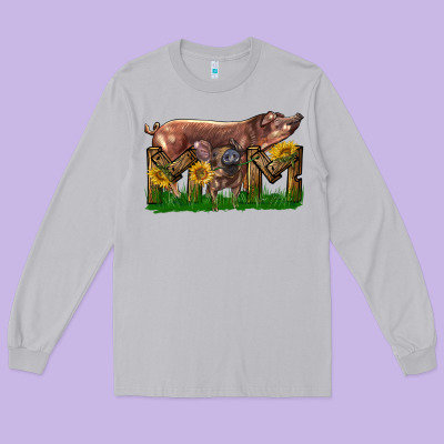 Western Mom With Duroc Pig And Baby Pig Long Sleeve Tee Designed By Lillyallendesigns
