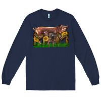 Navy Western Mom With Duroc Pig And Baby Pig Long Sleeve Tee - LillyAllenDesigns