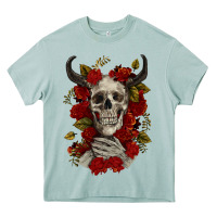 Arona Bull Human Skull With Roses Heavy Core Tee - RanaPortraitStore