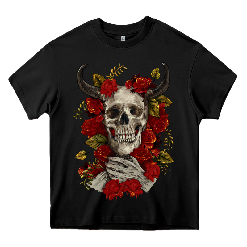 Bull Human Skull With Roses Heavy Core Tee by RanaPortraitStore | Teevron